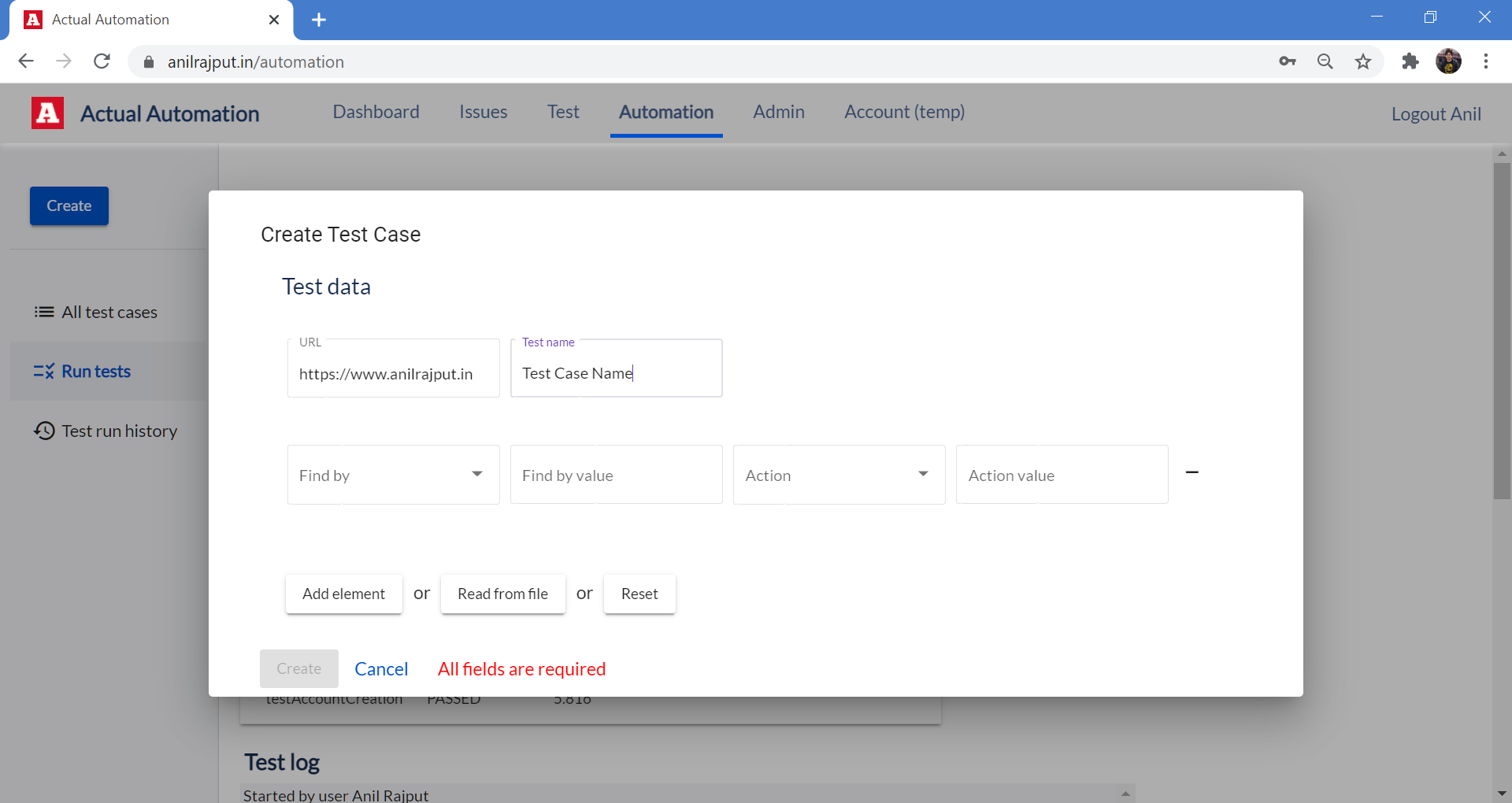 Create UI Test Case